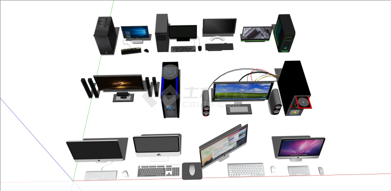 都市多品牌台式电脑组合su模型-图二