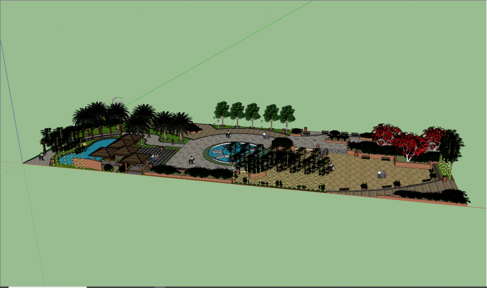 现代圆形喷泉广场公园su模型_图1