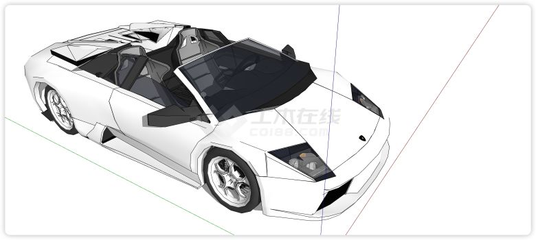 敞篷白色兰博基尼轿车汽车su模型-图二