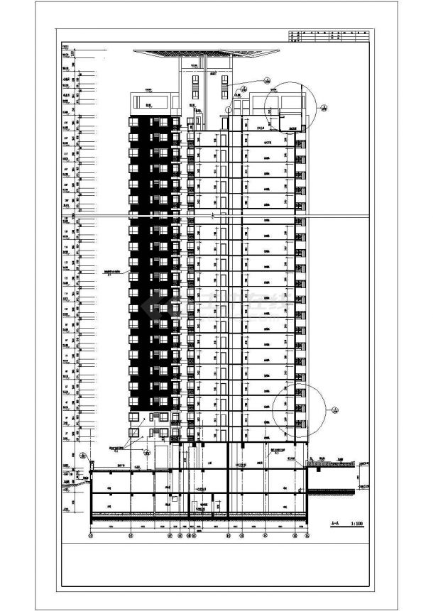 某地高层公寓楼建筑全套施工设计cad图纸(含立面图，剖面图)-图一