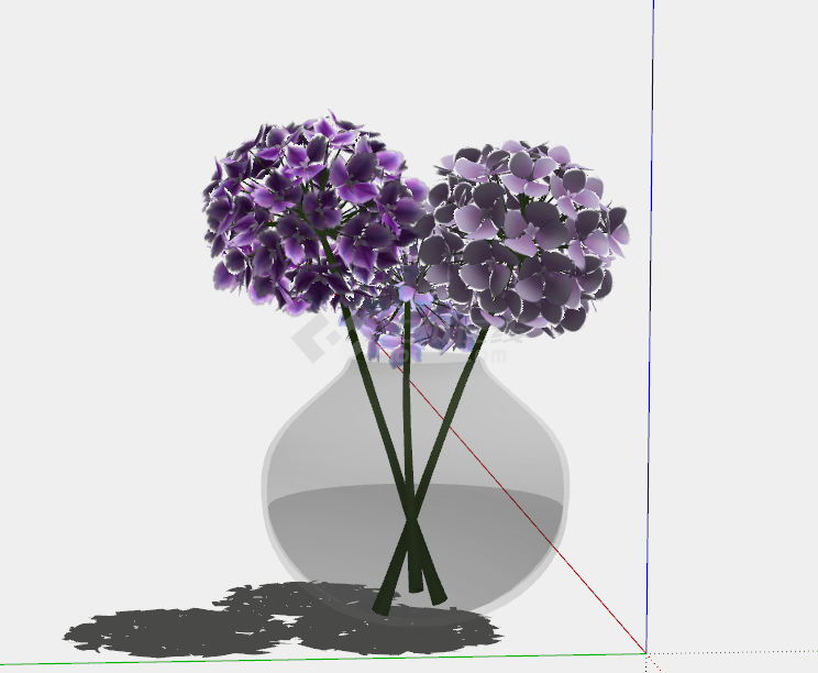 三朵紫色花球花艺饰品su模型-图一