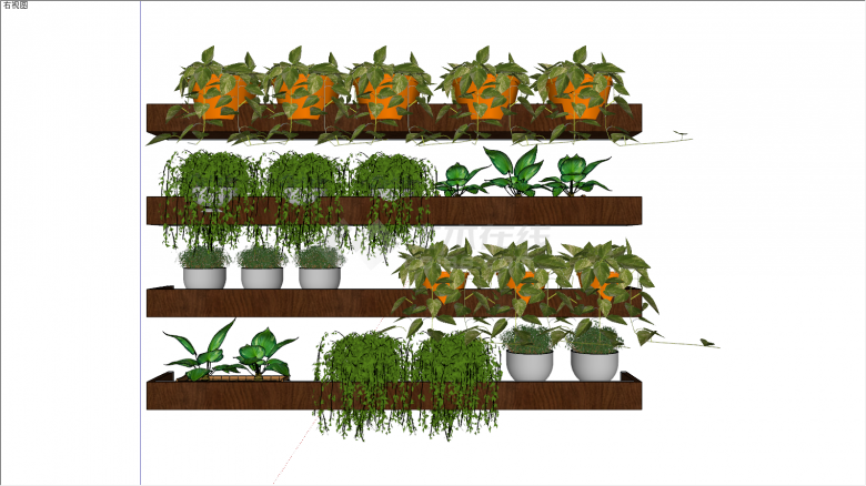 四层多种绿植盆栽货架su模型-图一