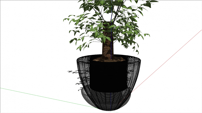 黑色带网罩半椭圆绿植盆栽su模型_图1