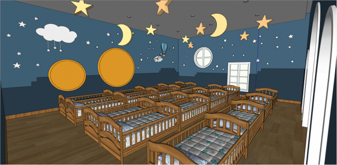 黑夜风格幼儿园宿舍su模型_图1