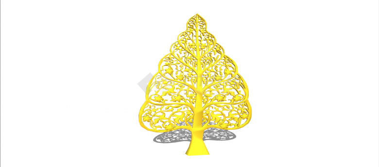 金色铁艺镂空树叶雕塑su模型-图二