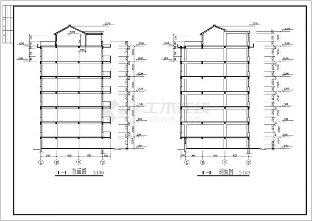 凌河某区六层商住楼建筑设计CAD图纸-图二