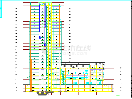 [成都]高层塔式框架剪力墙结构住宅办公区规划施工CAD图-图一