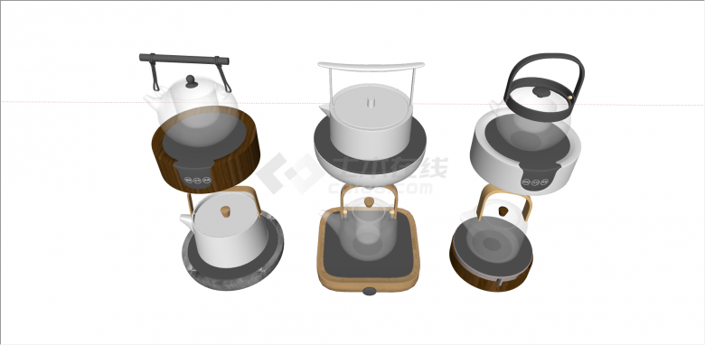 现代多款式煮茶壶组合su模型-图二
