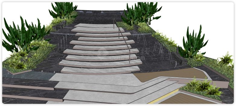 喷泉绿植阶梯高差地形su模型-图二