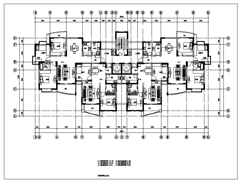18层1楼梯2电梯4户点式住宅楼户型方案设计图
