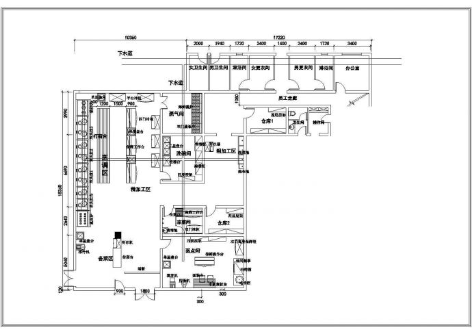 某星级大酒店厨房装修规划设计cad总平面功能布置图_图1