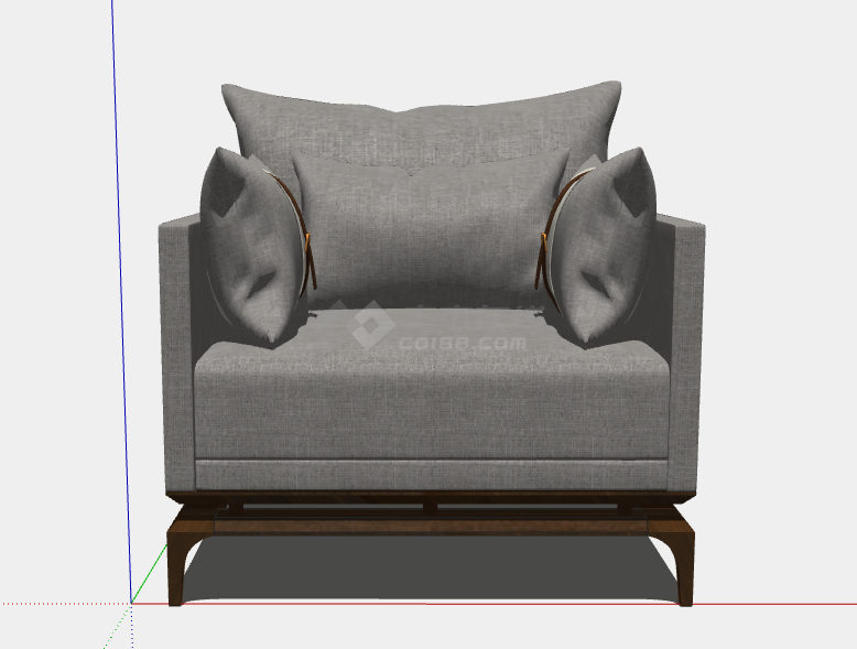 灰色布艺带抱枕单人沙发su模型-图二
