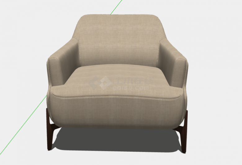 舒适布艺现代风格单人沙发su模型-图二