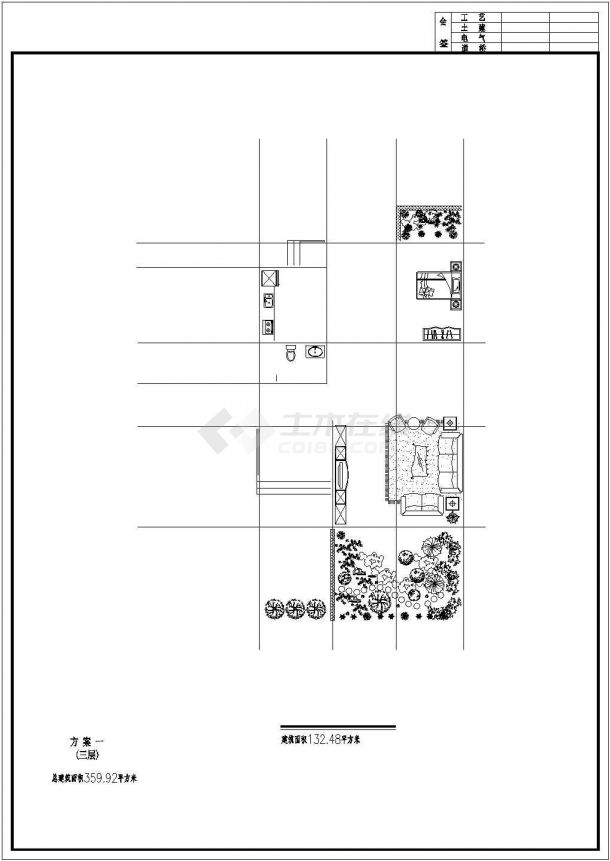 某三层砖混结构新农村别墅设计cad建筑平面方案图纸（含效果图）-图一
