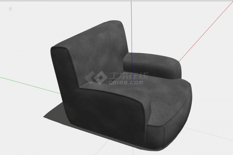 一款灰色的表面是布艺的单人沙发su模型-图一