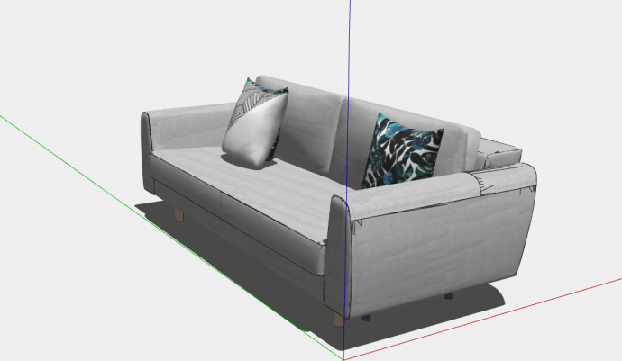 灰色的布艺的双人沙发su模型_图1