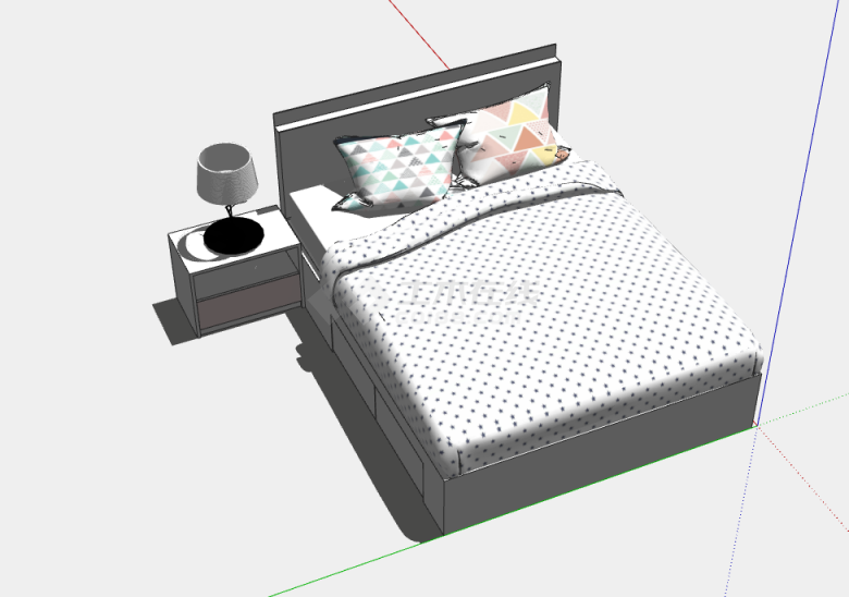 一款灰色的硬板式的双人床su模型-图二