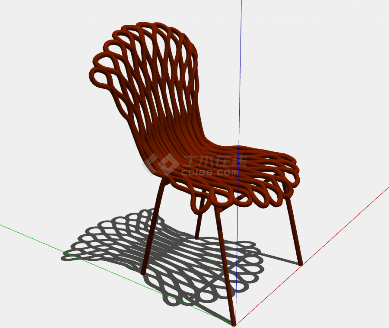 一款红色的木质编制的无扶手椅子su模型-图二