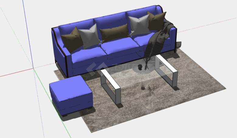 一款紫色的布艺的组合沙发su模型-图二