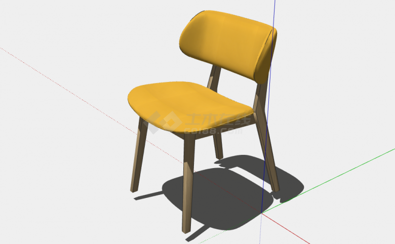 一把黄色的简约的无扶手椅子su模型-图一