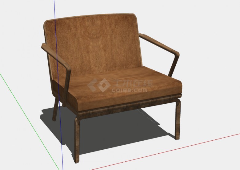 一款棕色的木制的扶手椅子su模型-图二