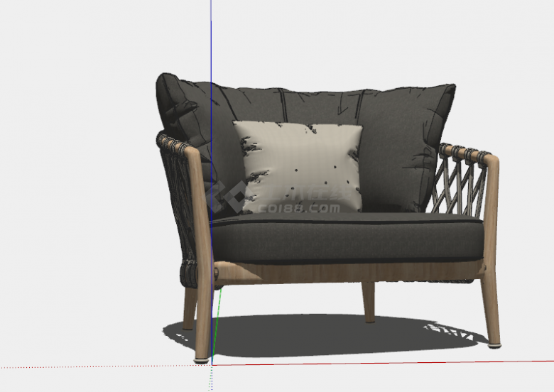 木制镂空舒适扶手椅子su模型-图二