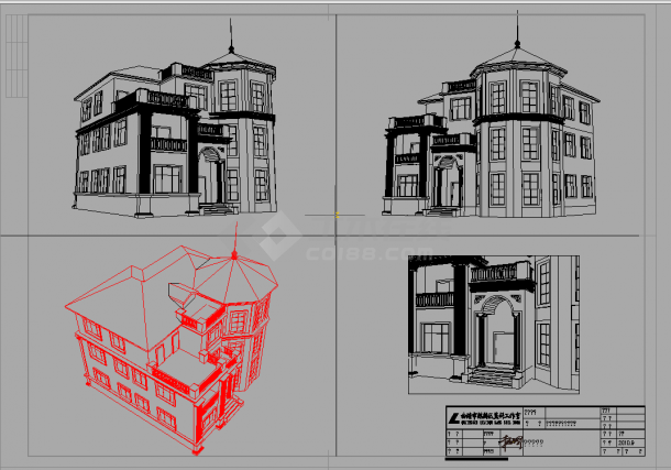 某三层砖混结构独栋别墅设计cad全套建筑施工图（含设计说明，含结构设计，含电气设计，含3d模型图，含效果图）-图一