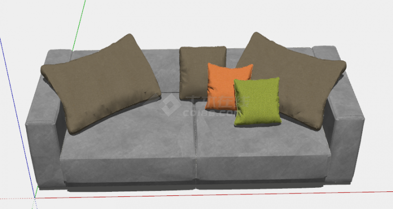 灰色质感简约多人沙发su模型-图二