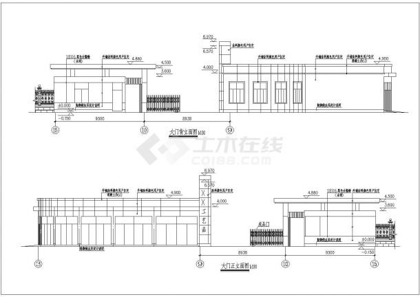 某长30米 宽3.84米工艺品厂大门设计cad全套建施图-图二