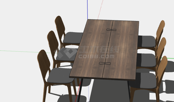 木制黑色线条餐桌椅su模型-图一