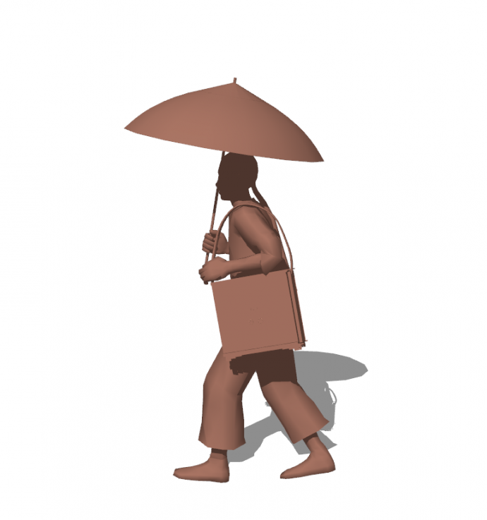 背包打伞民俗人物铜人雕塑su模型_图1