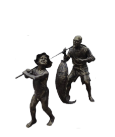 钓鱼捕鱼民俗人物铜人雕塑组合su模型-图一