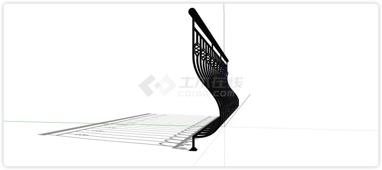 如意结外弧形铁艺栏杆su模型-图二