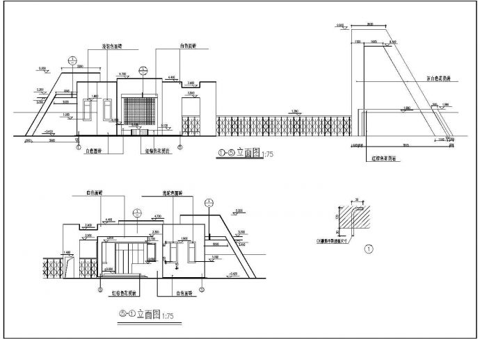 某长40米 宽8.34米 工厂大门设计cad建筑方案图_图1