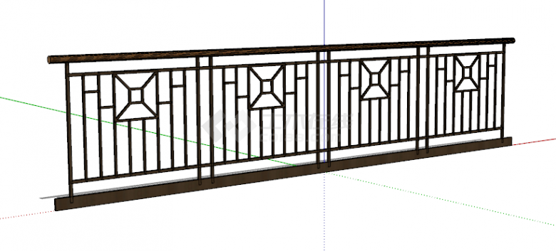 中式古典木质艺栏杆su模型-图二