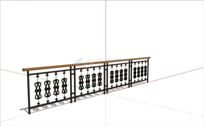 木头扶手搭配花朵形状装饰的铁艺栏杆su模型-图二