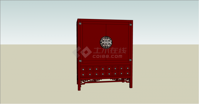 中式古典红棕色木质柜子su模型-图二