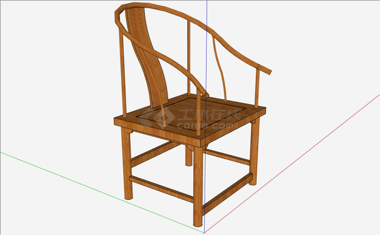 中式棕色带靠背和扶手的座椅su模型-图二