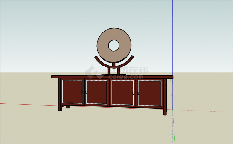 红色木质收纳柜带桌面圆形装饰物su模型-图二