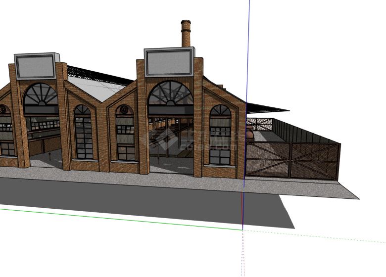 复古中式旧厂区改造su模型-图二