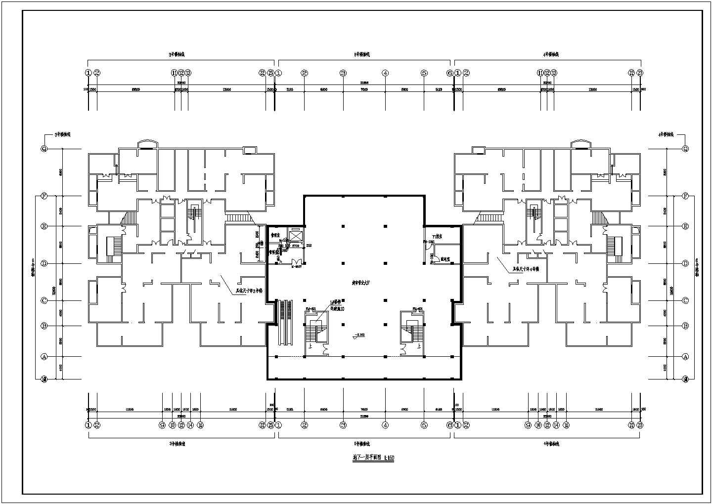 北京某地高层商住楼全套建筑施工设计cad图纸(含各层平面图)