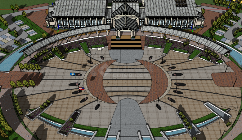 娱乐舒适的温泉广场（新中式）su模型-图二