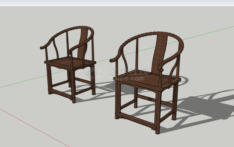 核桃木中式家具圈椅su模型-图一