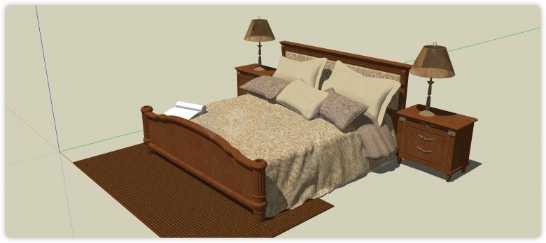 中式家具复古实木床架床头柜套装su模型-图二