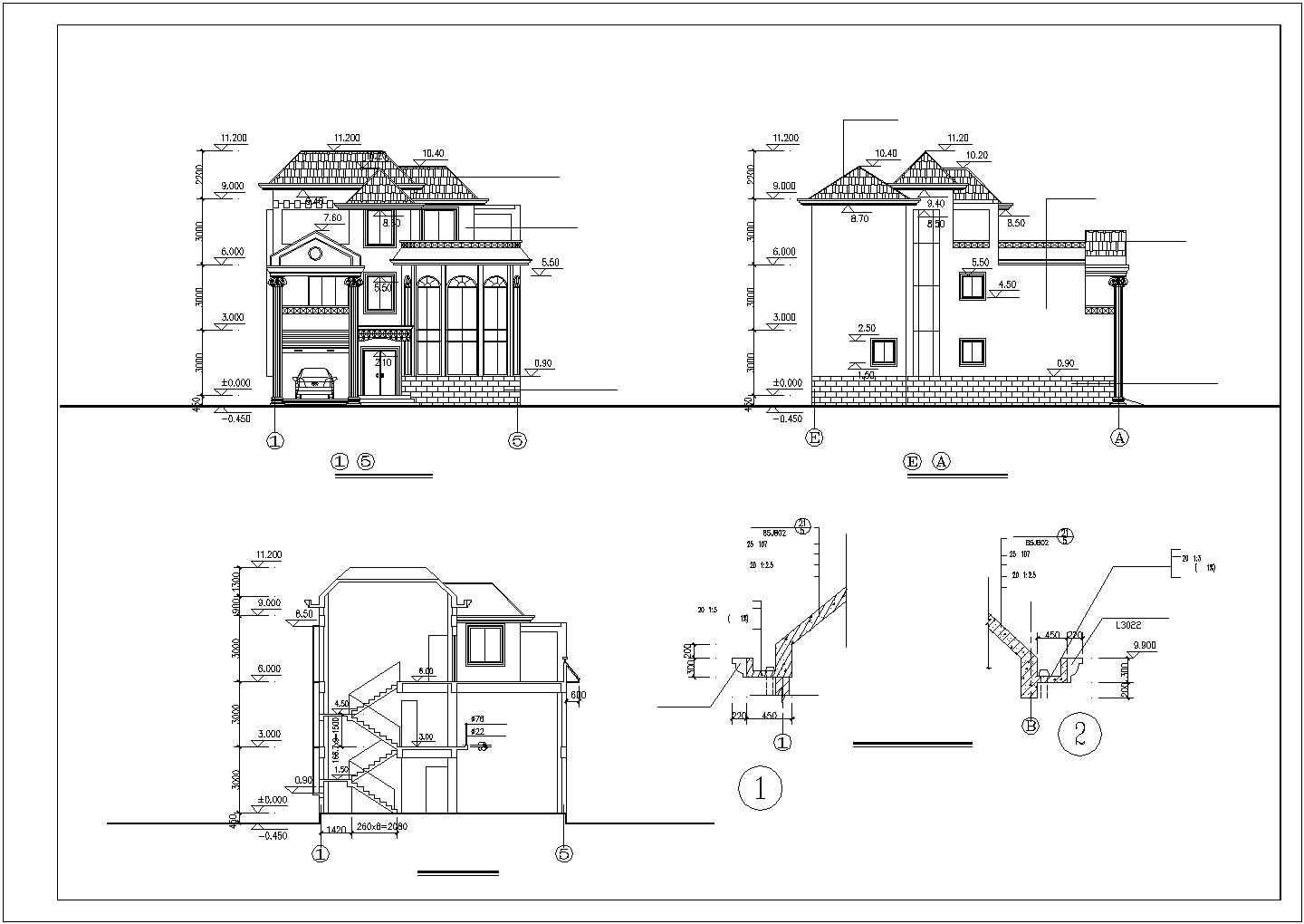 某经典欧洲风格高级别墅建筑设计施工方案CAD图纸