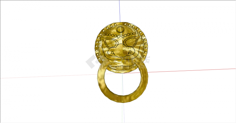 中式古典金色狮子脸大门圆环su模型-图二