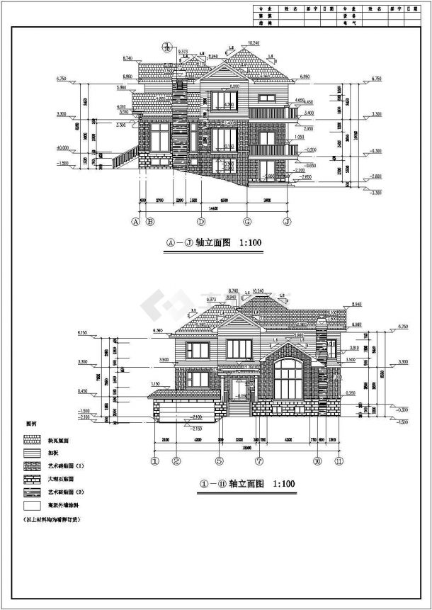 某经典欧式私人别墅建筑设计施工方案CAD图纸-图一