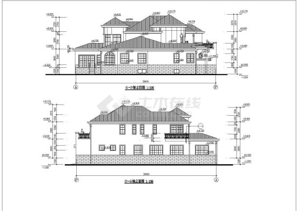某经典欧式私人多层别墅建筑设计施工方案CAD图纸-图二