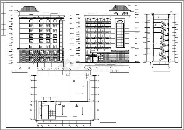 某大学城私人宾馆建筑设计施工方案CAD图纸-图二