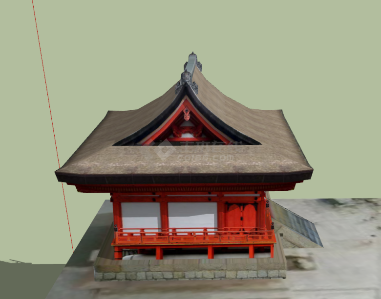 带台阶的棕红色日本古建筑su模型-图二